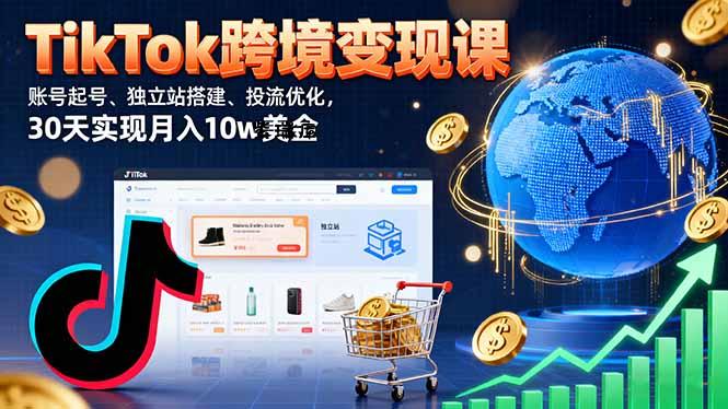 TikTok跨境变现课：账号起号、独立站搭建、投流优化，30天实现月入10w美金-紫瑞库