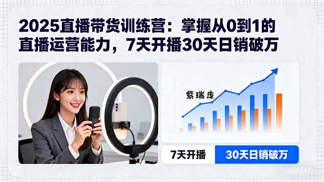 2025直播带货训练营：掌握从0到1的直播运营能力，7天开播30天日销破万-紫瑞库