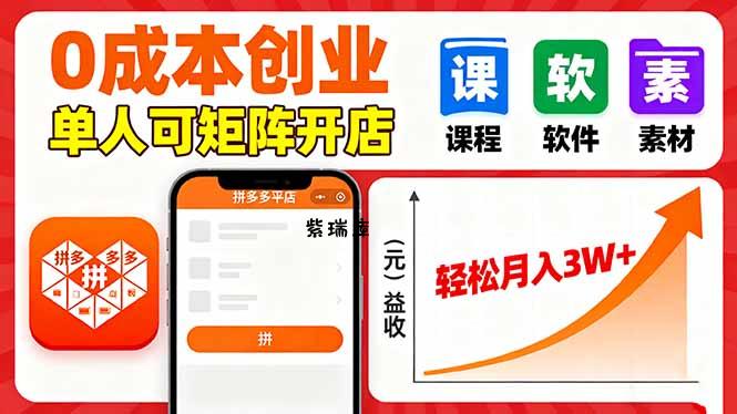 拼多多虚拟电商，0成本，单人可矩阵开店，轻松月入3W+-紫瑞库