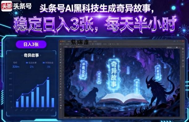头条号AI黑科技生成奇异故事，稳定日入3张，每天半小时-紫瑞库