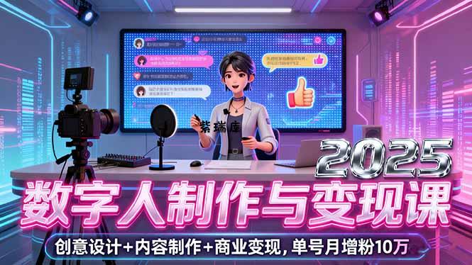 2025数字人制作与变现课，创意设计+内容制作+商业变现，单号月增粉10万+-紫瑞库