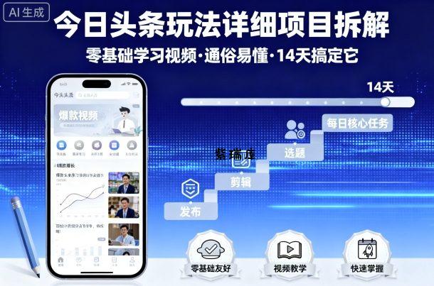 今日头条玩法详细项目拆解，零基础学习视频 通俗易懂 14天搞定它-紫瑞库