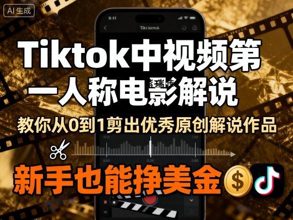 Tiktok中视频第一人称电影解说，教你从0到1剪出一个优秀的原创解说作品，新手也能挣美金-紫瑞库