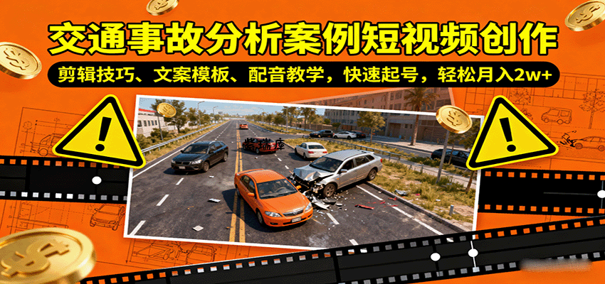 交通事故分析案例短视频创作，剪辑技巧、文案模板、配音教学，快速起号，轻松月入2w+-紫瑞库