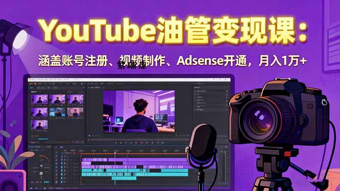 2025YouTube油管变现课：涵盖账号注册、视频制作、Adsense开通，月入1万+-紫瑞库