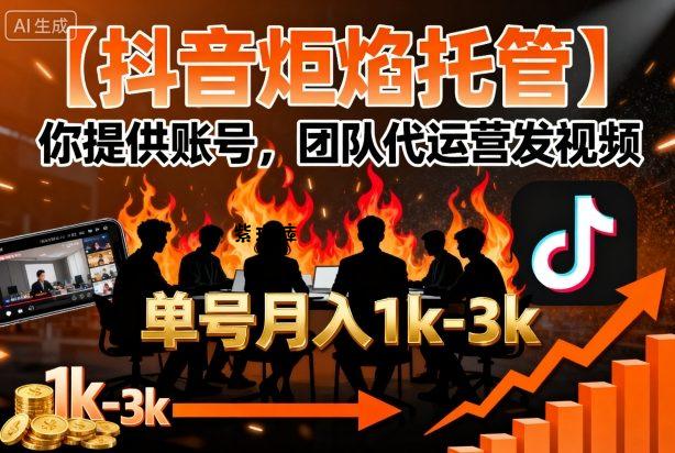 【抖音炬焰托管】你提供账号，团队代运营发视频，单号月入1k+【揭秘】-紫瑞库