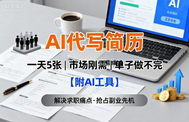 AI代写简历，一天5张，今年找工作难，市场刚需，单子做不完【附AI工具】-紫瑞库