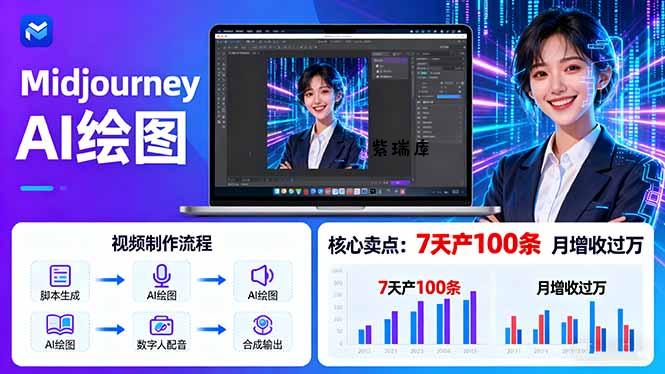 AI绘图照片开口说话视频制作：Midjourney+数字人，7天产100条月增收过万-紫瑞库