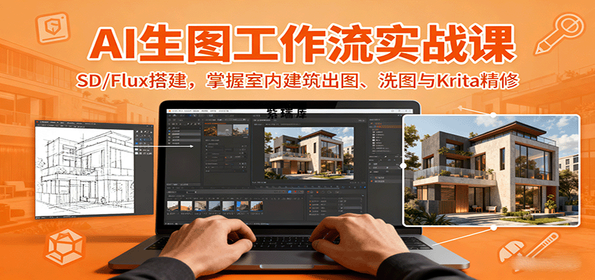 AI生图工作流实战课：SD/Flux搭建，掌握室内建筑出图、洗图与Krita精修-紫瑞库