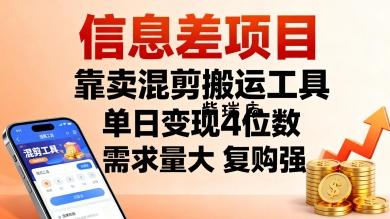信息差项目,靠卖混剪搬运工具,单日变现4位数,需求量大,复购强,操作简单,几分钟一条视频-紫瑞库