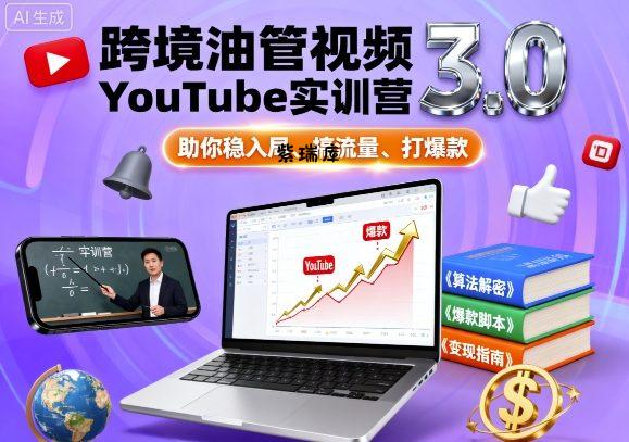 跨境油管视频YouTube实训营3.0,助你稳入局、搞流量、打爆款-紫瑞库