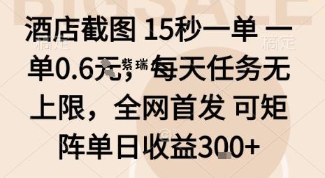 酒店截图15秒一单，一单0.6米，每天任务无上限，全网首发可矩阵单日收益3张【揭秘】-紫瑞库