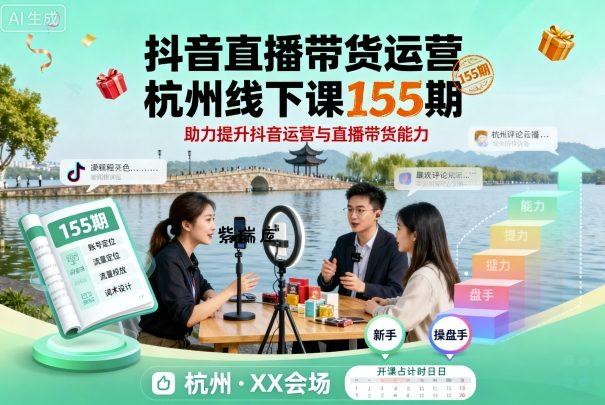 抖音直播带货运营杭州线下课155期,助力提升抖音运营与直播带货能力-紫瑞库