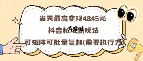 当天最高变现1k+，抖音私域新玩法，可矩阵可批量复制-紫瑞库