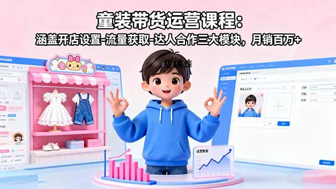 童装带货运营课程：涵盖开店设置-流量获取-达人合作三大模块，月销百万+-紫瑞库