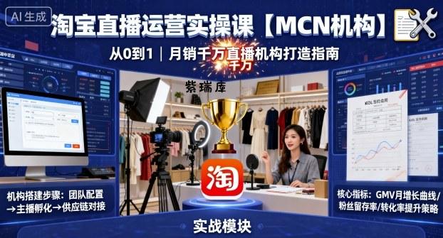 淘宝直播运营实操课【MCN机构】,从0到1做一家月销千W的直播机构-紫瑞库