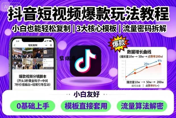 抖音短视频爆款玩法教程，小白也能轻松复制-紫瑞库