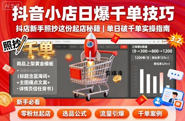 抖音小店日爆千单技巧，抖店新手照抄这份起店秘籍，单日破千单-紫瑞库