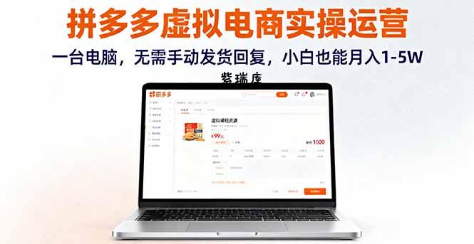 拼多多虚拟电商实操运营，一台电脑，无需手动发货回复，小白也能月入1-5W-紫瑞库