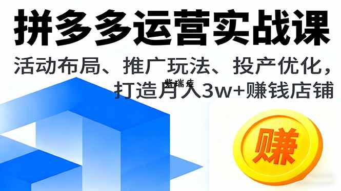 拼多多运营实战课,活动布局、推广玩法、投产优化,打造月入3w+赚钱店铺-紫瑞库