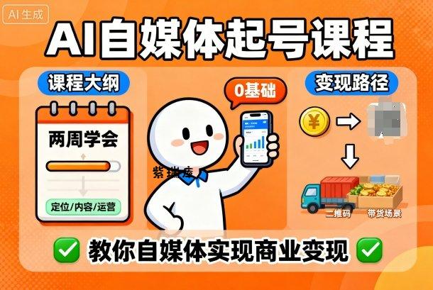 AI自媒体起号课程，0基础小白两周学会，教你自媒体实现商业变现-紫瑞库
