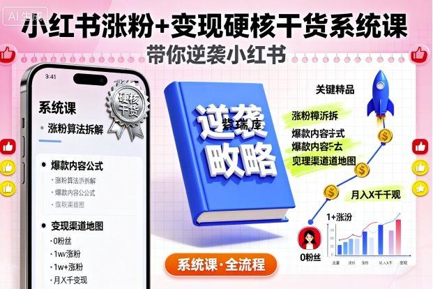 小红书涨粉+变现硬核干货系统课，带你逆袭小红书-紫瑞库