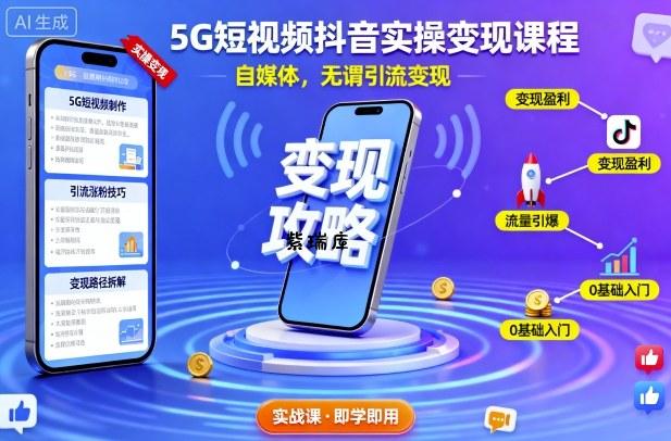 5G短视频抖音实操变现课程,自媒体,无谓引流变现-紫瑞库