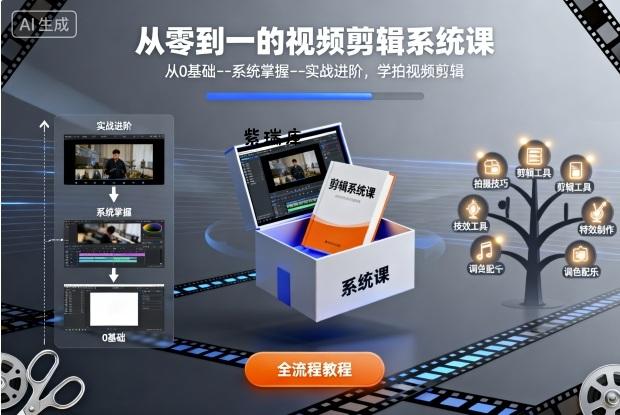 从零到一的视频剪辑系统课，从0基础--系统掌握--实战进阶，学拍视频剪辑-紫瑞库