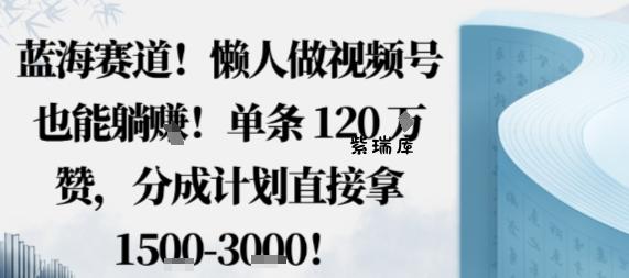 蓝海赛道，懒人做视频号也能躺挣，单条120W赞，分成计划直接拿1.5k，不用拍不用剪-紫瑞库