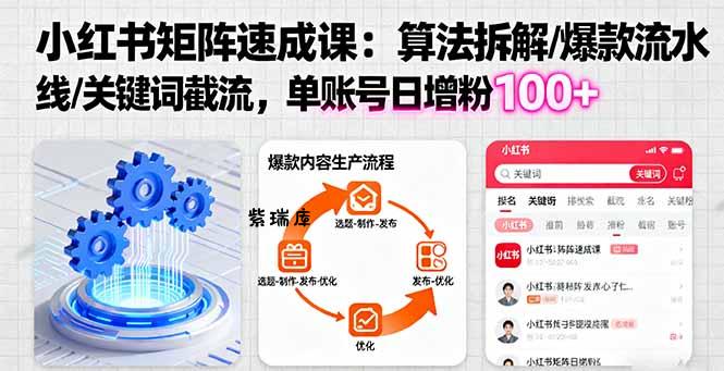 小红书矩阵起号速成课:算法拆解/爆款流水线/关键词截流 单账号日增粉100+-紫瑞库