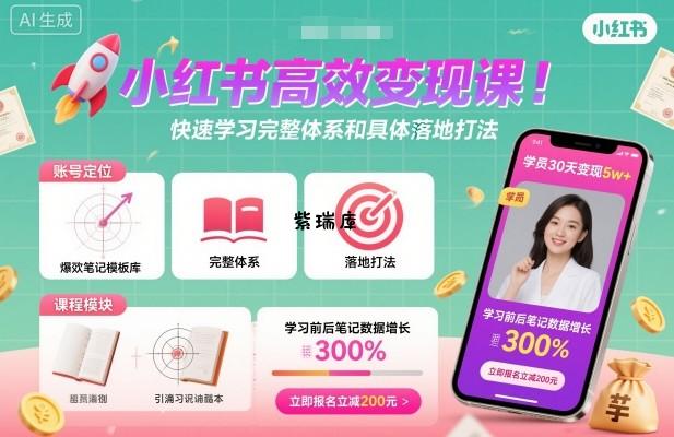 小红书高效变现课，快速学习小红书完整体系和具体落地打法-紫瑞库