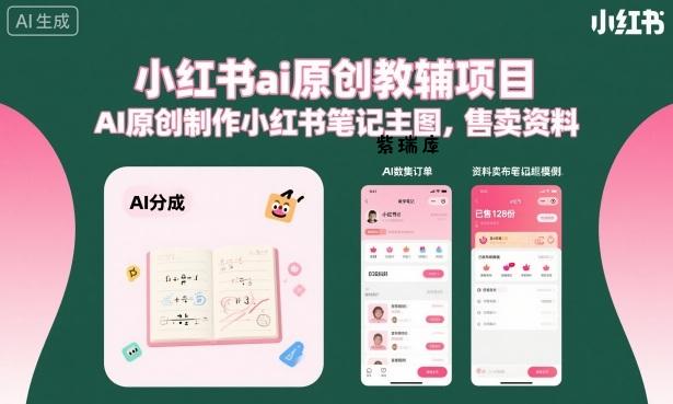 小红书ai原创教辅项目，AI原创制作小红书笔记主图，售卖资料-紫瑞库