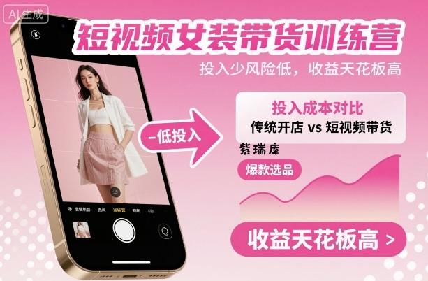 短视频女装带货训练营，投入少风险低，收益天花板高-紫瑞库