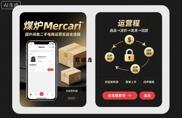 煤炉Mercari国外闲鱼二手电商运营实战全流程，仿品高利润，简单上手，闷声搞钱-紫瑞库