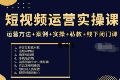 短视频运营实操课，运营方法+案例+实操+私教+线下闭门课-紫瑞库