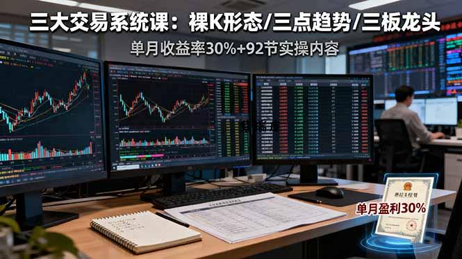 三大交易系统课：裸K形态/三点趋势/三板体系，单月收益率30%+92节实操内容-紫瑞库