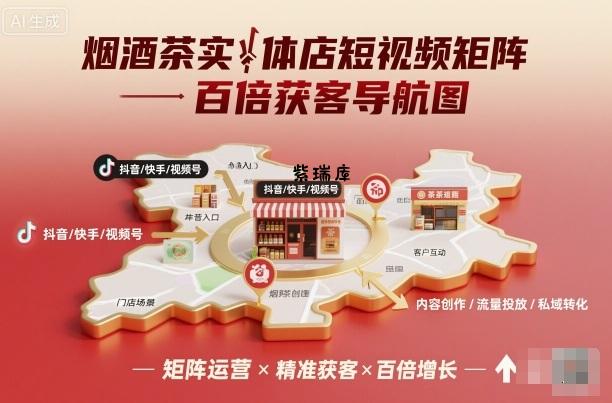 烟酒茶实体店短视频矩阵百倍获客导航图-紫瑞库