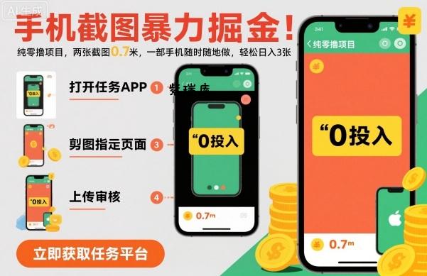 手机截图暴力掘金,两张截图0.7米,一部手机就能做,轻松日入3张【揭秘】-紫瑞库