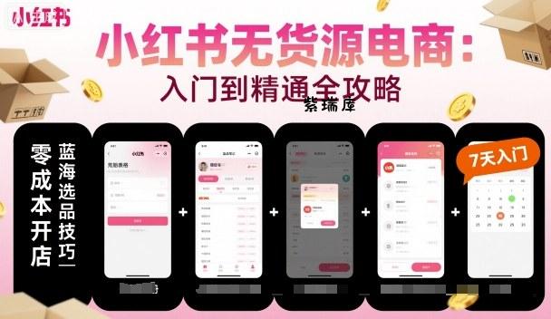 小红书无货源电商，入门到精通，开店+选品+笔记+剪辑+赛道+内容-紫瑞库