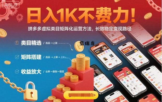 日入1K不费力！拼多多虚拟类目矩阵化运营方法，长效稳定变现路径-紫瑞库