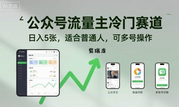 公众号流量主冷门赛道,日入5张,适合普通人,可多号操作-紫瑞库