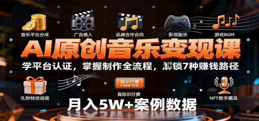 AI原创音乐变现课:学平台认证,掌握制作全流程,解锁7种赚钱路径-紫瑞库