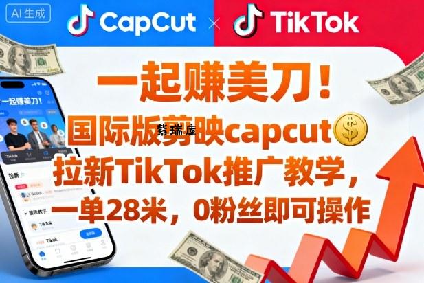 一起賺美刀!国际版剪映capcut拉新TikTok推广教学,一单28米,0粉丝即可操作(附推广入口和教学)-紫瑞库