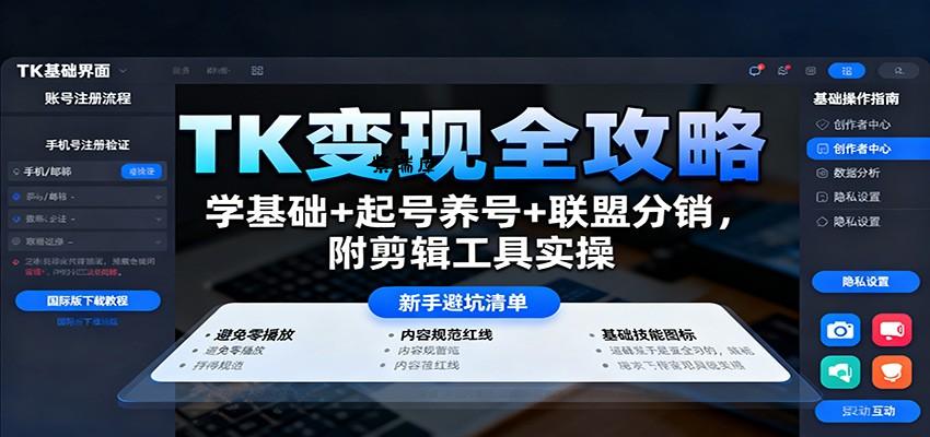 TK变现全攻略：学基础+起号养号+联盟分销，附剪辑工具实操-紫瑞库