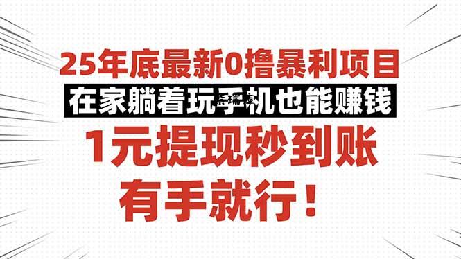 25年底最新0撸暴利项目，在家躺着玩手机也能赚钱，1元提现秒到账，有手...-紫瑞库