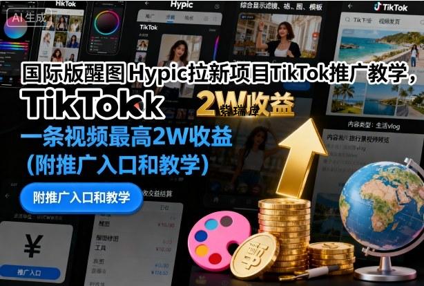 国际版醒图Hypic拉新项目TikTok推广教学，一条视频最高2W收益(附推广入口和教学)-紫瑞库