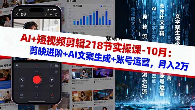 AI+短视频剪辑218节实操课-10月：剪映进阶+AI文案生成+账号运营，月入2万-紫瑞库