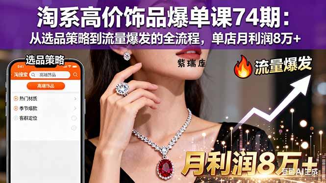 淘系高价饰品爆单课74期：从选品策略到流量爆发的全流程，单店月利润8万+-紫瑞库