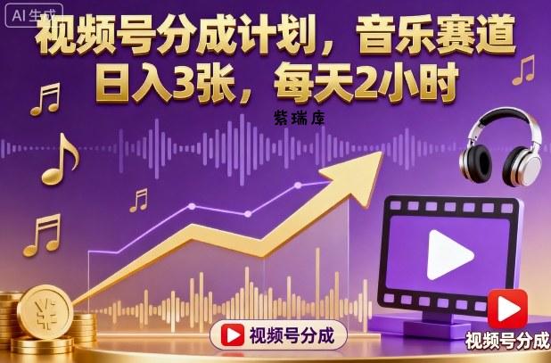 视频号分成计划,音乐赛道,日入3张,每天2小时-紫瑞库