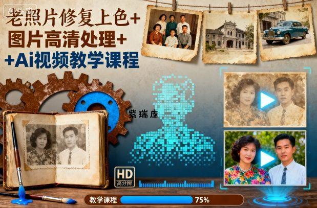 老照片修复上色+图片高清处理+Ai视频教学课程-紫瑞库
